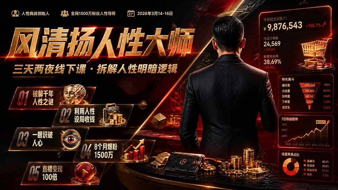 [投资理财]（19676期）风清扬人性大师-三天两夜3月14-16线下课2026年｜拆解人性明暗逻辑，识人避坑，千万粉涨粉+直播百倍变现实战教学