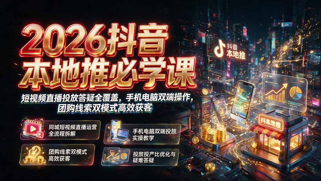 [短视频运营]（19618期）2026抖音本地推必学课｜短视频直播投放答疑全覆盖，手机电脑双端操作，团购线索双模式高效获客-第1张图片-智慧创业网