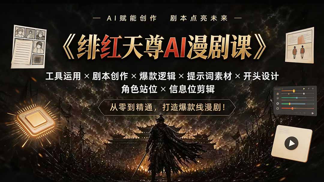[AI人工智能]（19597期）绯红天尊AI漫剧课｜工具运用×剧本创作×爆款逻辑×提示词素材×开头设计×角色站位×信息位剪辑-第1张图片-智慧创业网