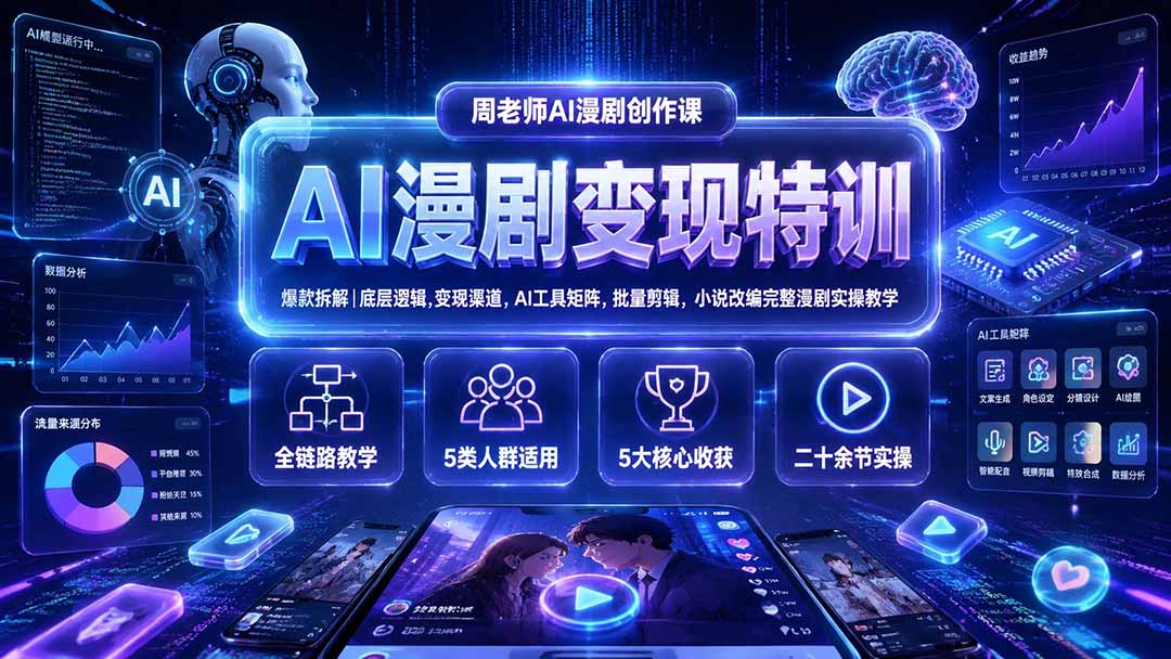 [AI人工智能]（19633期）AI漫剧变现特训&爆款拆解｜底层逻辑，变现渠道，AI工具矩阵，批量剪辑，小说改编完整漫剧实操教学-第1张图片-智慧创业网