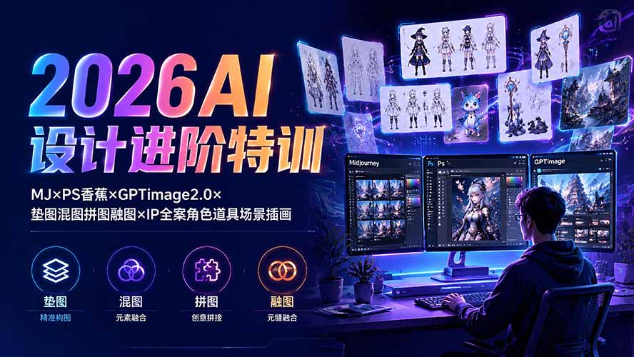 [设计教程]（19569期）2026AI设计进阶特训：MJ×PS香蕉×GPTimage2.0×垫图混图拼图融图×IP全案角色道具场景插画-第1张图片-智慧创业网
