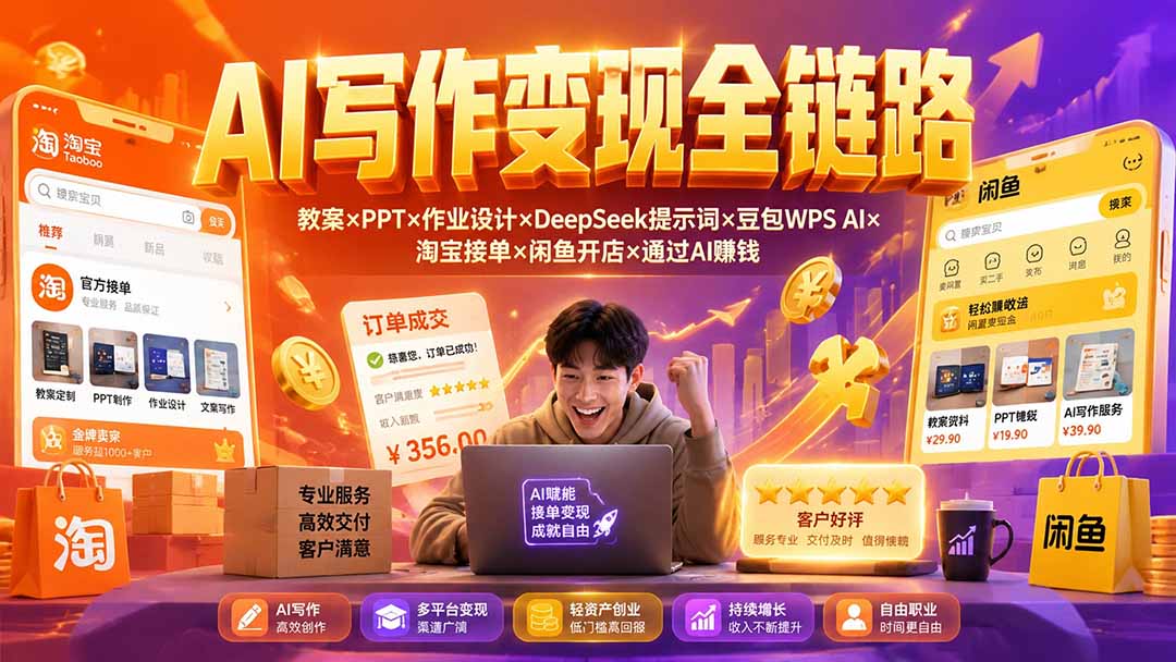 [热门给力项目]（19561期）2026AI写作变现全链路：教案×PPT×作业设计×DeepSeek提示词×豆包WPS AI×淘宝接单×闲鱼开店×通过AI賺钱