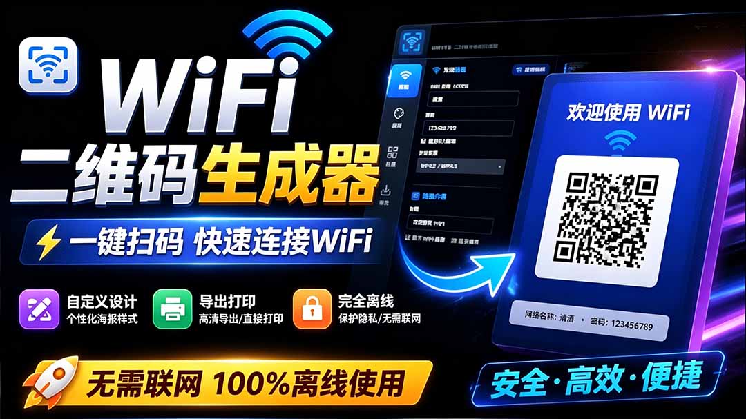 [其它资料]（19566期）完全离线使用！WiFi二维码生成器，一键扫码快速连接WiFi，支持自定义风格导出 WiFi二维码生成器-第2张图片-智慧创业网