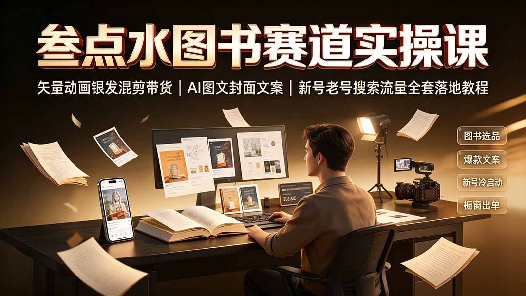 [设计教程]（19613期）叁点水图书赛道实操课｜矢量动画银发混剪带货，AI图文封面文案，新号老号搜索流量全套落地教程-第1张图片-智慧创业网