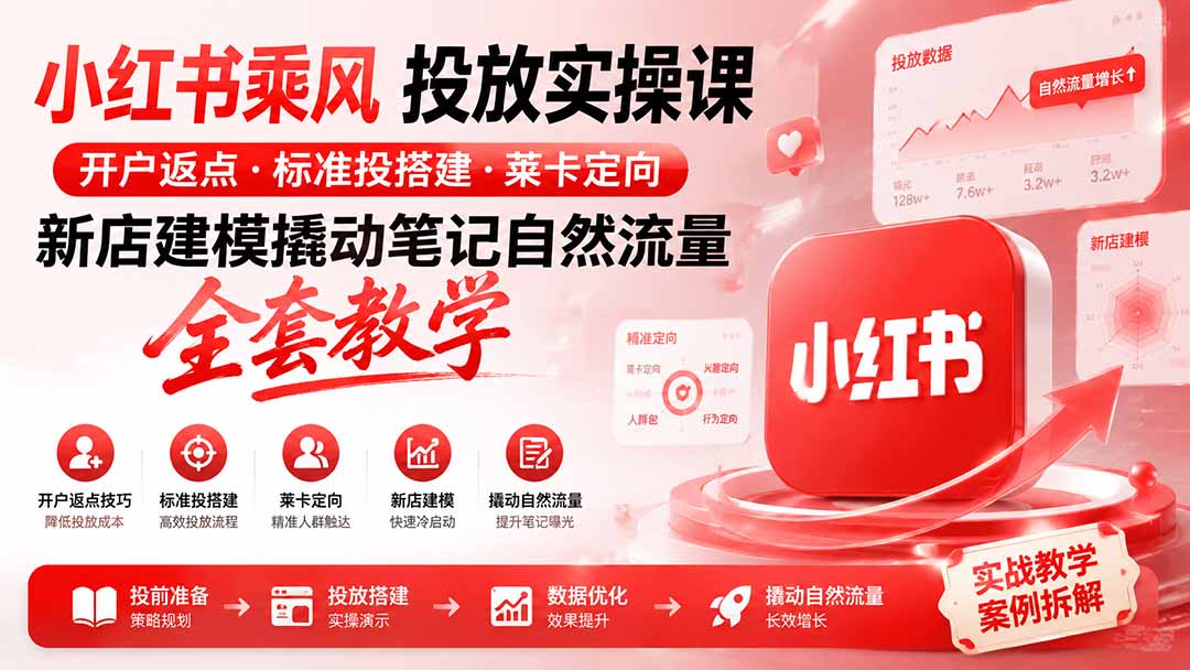 [小红书]（19739期）小红书乘风投放-100分钟实操课｜开户返点·标准投搭建·莱卡定向，新店建模撬动笔记自然流量全套教学-第2张图片-智慧创业网