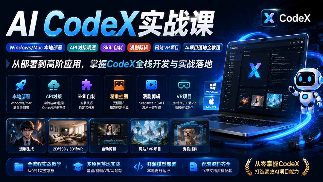 [AI人工智能]（19769期）AI  CodeX实战课｜Windows/Mac 本地部署｜API 对接调通｜Skill 自制｜漫剧剪辑｜网站 VR 项目｜AI项目落地全教程-第2张图片-智慧创业网