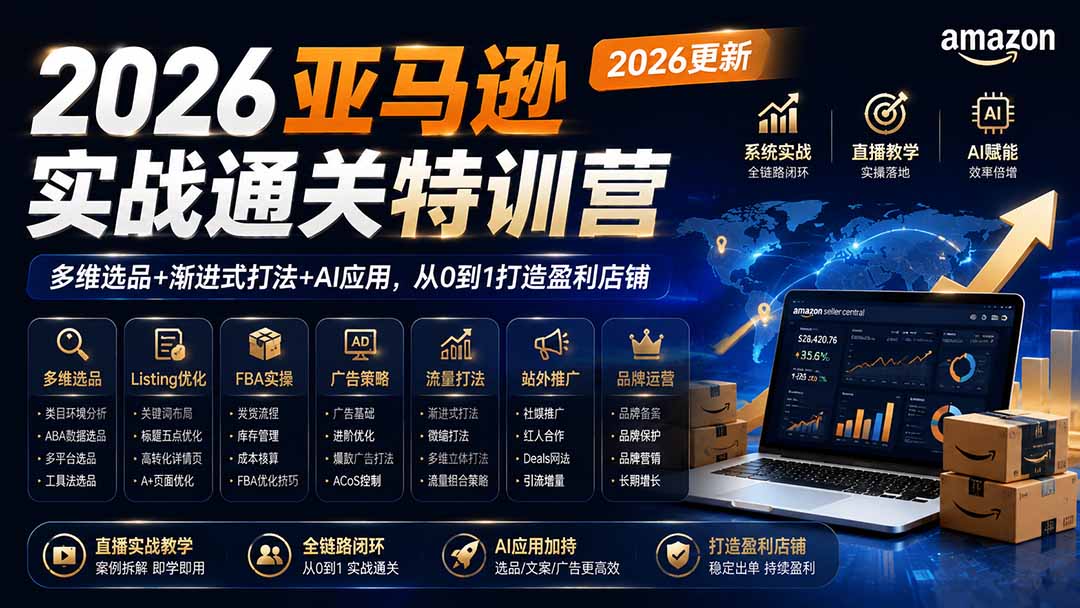 [跨境电商]（19768期）2026亚马逊实战通关特训营-2026更新，多维选品+渐进式打法+AI应用，从0到1打造盈利店铺-第2张图片-智慧创业网