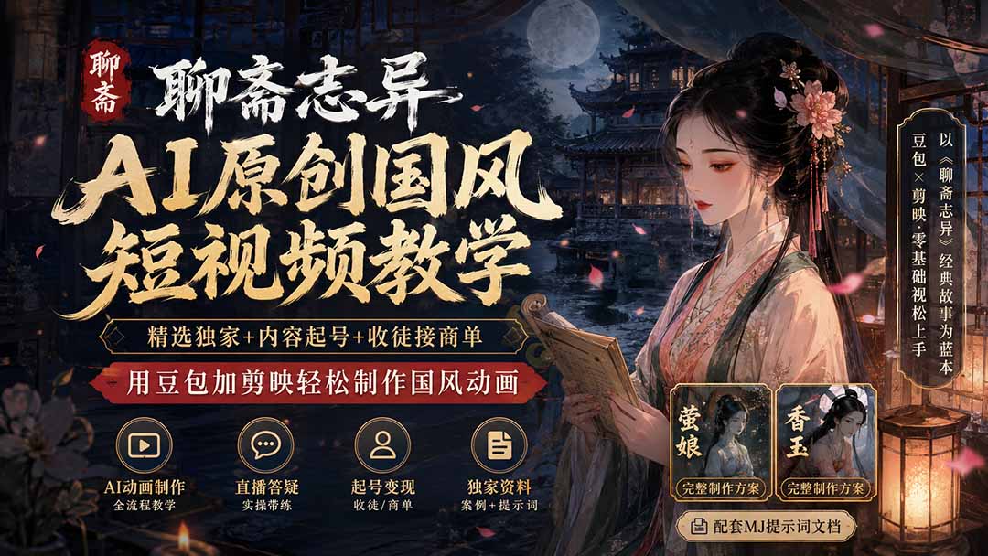 [短视频运营]（19834期）聊斋志异AI原创国风短视频教学；精选独家+内容起号+收徒接商单，用豆包加剪映轻松制作国风动画-第2张图片-智慧创业网