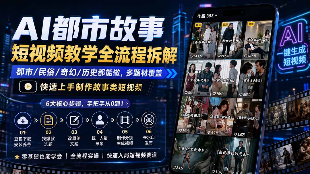 [短视频运营]（19858期）AI都市故事短视频教学全流程拆解；都市/民俗/奇幻/历史都能做多题材覆盖，快速上手制作故事类短视频-第2张图片-智慧创业网