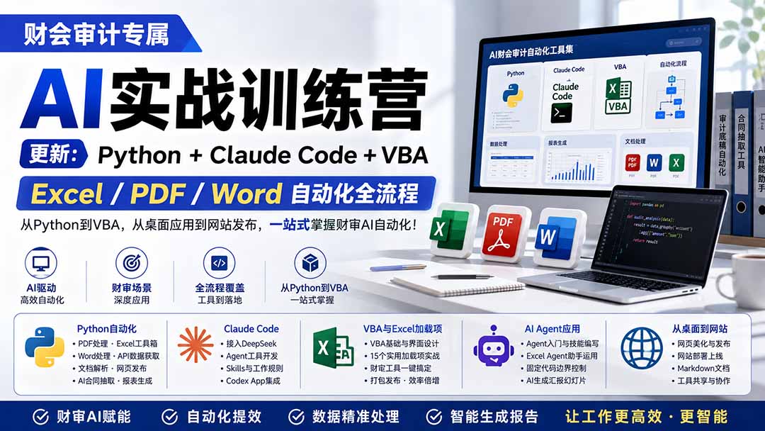 [AI人工智能]（19887期）财会审计专属 AI实战训练营：Python+Claude Code+VBA，Excel/PDF/Word自动化全流程 (更新)-第2张图片-智慧创业网