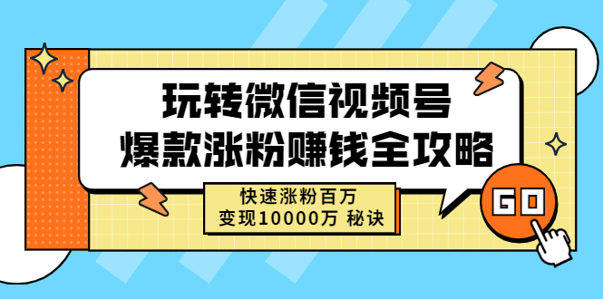 [短视频运营]（2465期）玩转微信视频号爆款涨粉赚钱全攻略，快速涨粉百万 变现10000万 秘诀