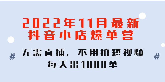 [抖音小店]（4356期）2022年11月最新抖音小店爆单训练营：无需直播，不用拍短视频，每天出1000单