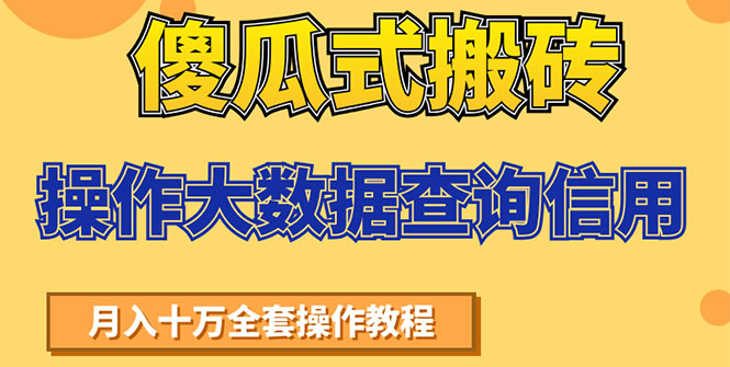 [热门给力项目]（1538期）傻瓜式搬砖操作大数据查询信用赚钱方法：助你快速月入6万全套操作教程