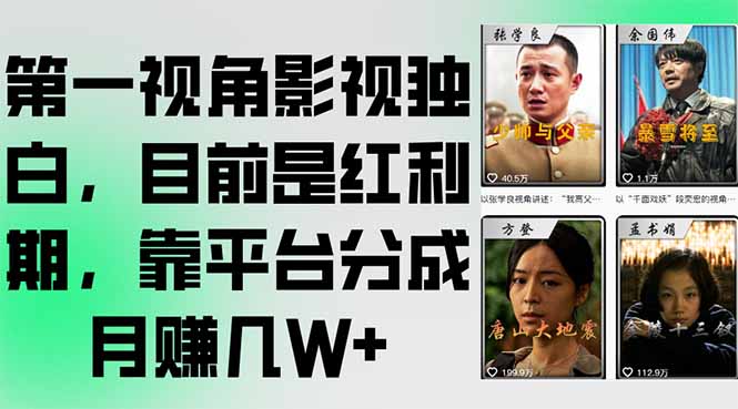 [短视频运营]（15310期）第一视角影视独白，目前是红利期，靠平台分成月赚几W+