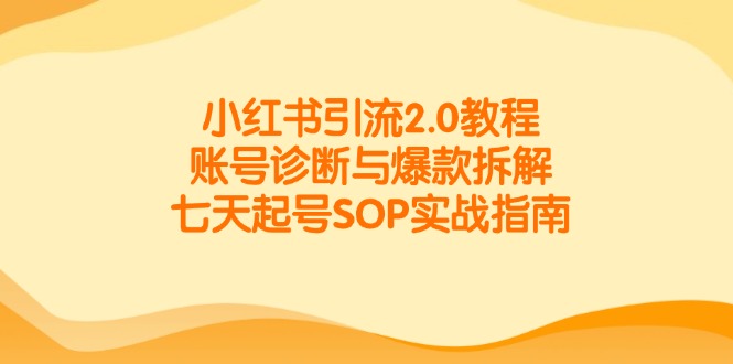 [小红书]（14981期）小红书引流2.0教程，账号诊断与爆款拆解，七天起号SOP实战指南