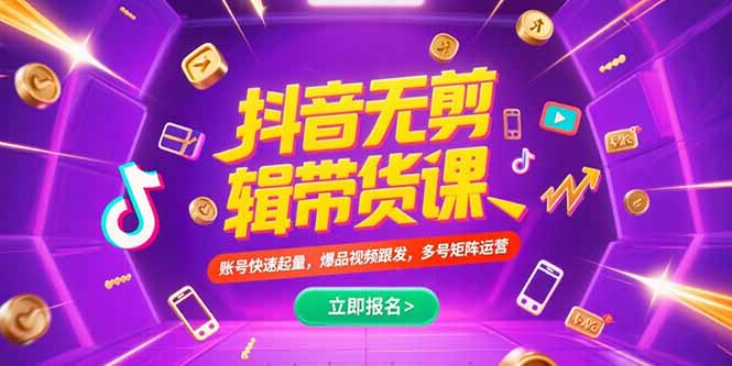 [短视频运营]（15365期）抖音不剪辑带货课，账号快速起量，爆品视频跟发，多号矩阵运营