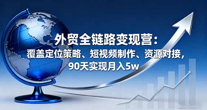 [跨境电商]（16173期）外贸全链路变现营：覆盖定位策略、短视频制作、资源对接，90天实现月入5w