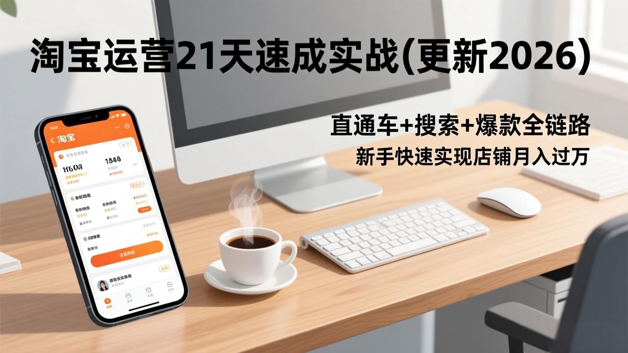 [国内电商]（17201期）淘宝运营21天速成实战(更新2026)，直通车+搜索+爆款全链路，新手快速实现店铺月入过万-第1张图片-智慧创业网