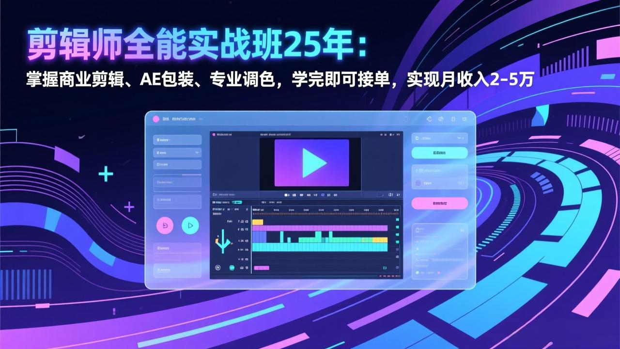 [短视频运营]（17294期）剪辑师全能实战班25年：掌握商业剪辑、AE包装、专业调色，学完即可接单，实现月收入2-5万