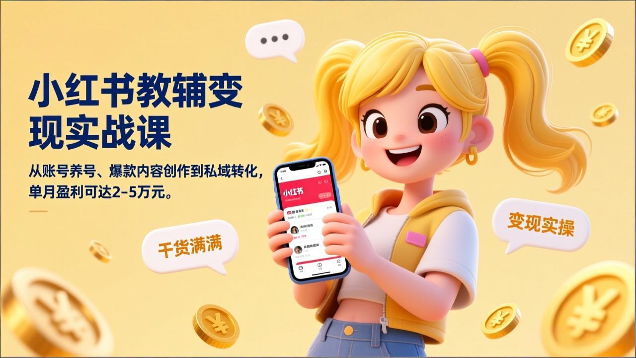 [虚拟项目]（17334期）小红书教辅变现实战课，从账号养号、爆款内容创作到私域转化，单月盈利可达2-5万元