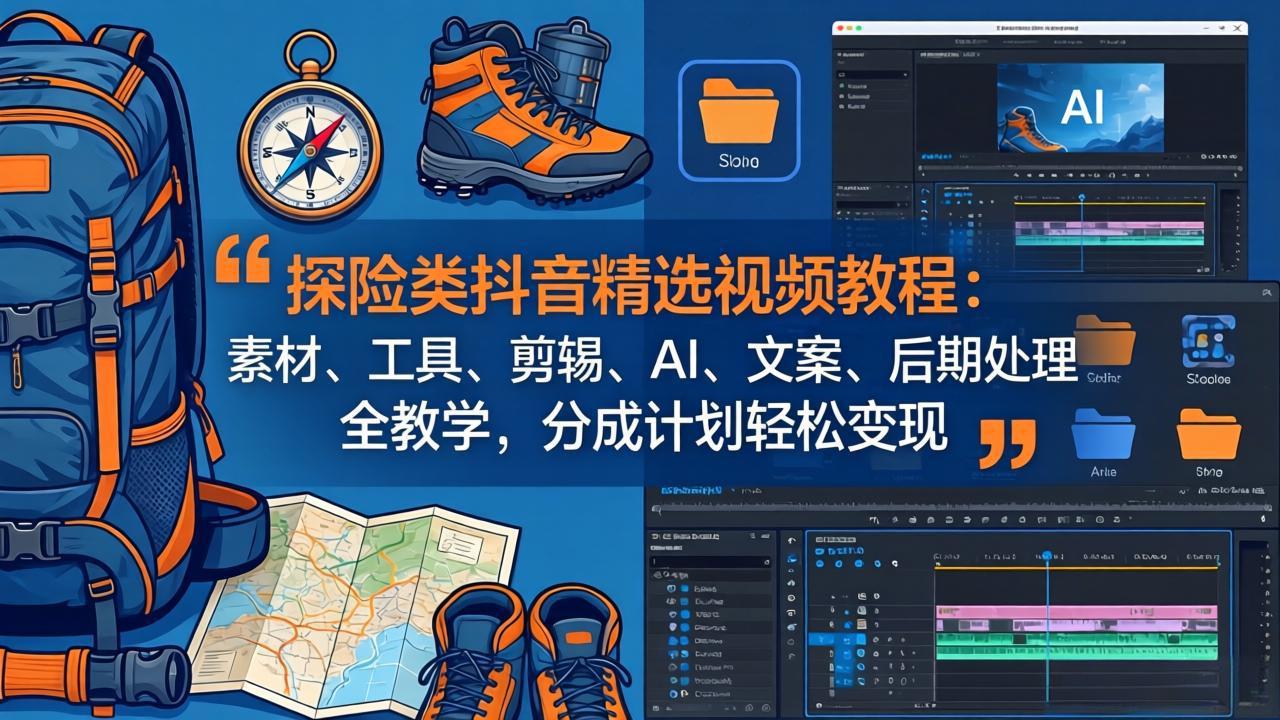 [短视频运营]（17994期）探险类抖音精选视频教程：素材、工具、剪辑、AI、文案、后期处理全教学，分成计划轻松变现