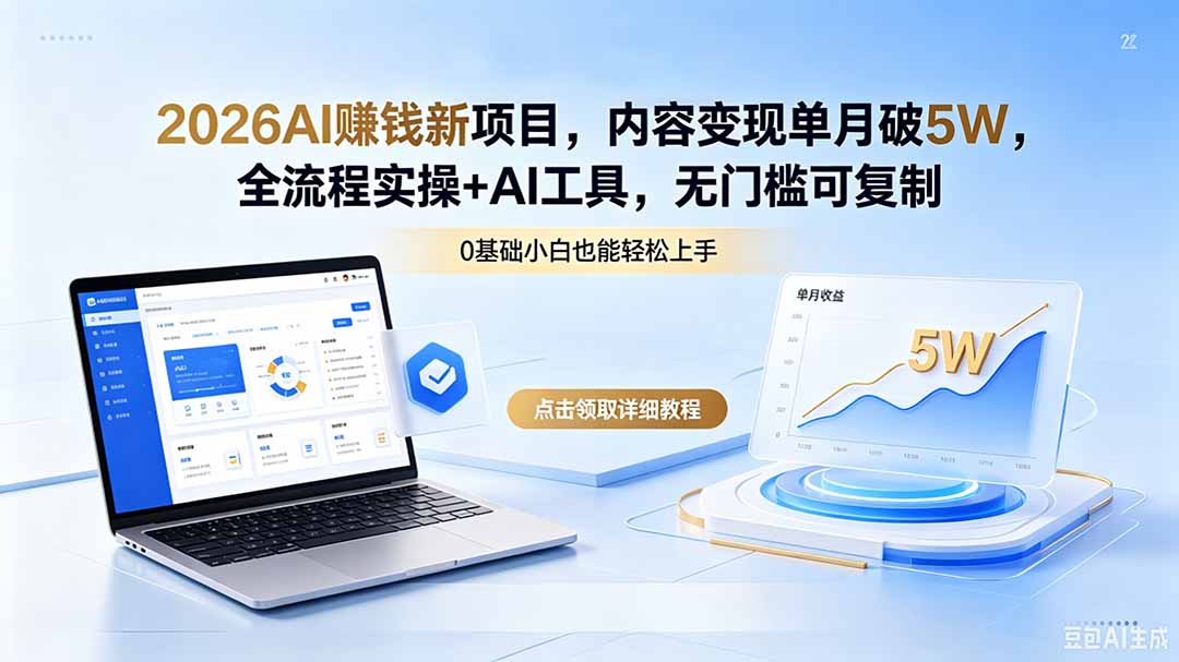 [热门给力项目]（18476期）2026AI赚钱新项目，内容变现单月破5W，全流程实操+AI工具，无门槛可复制