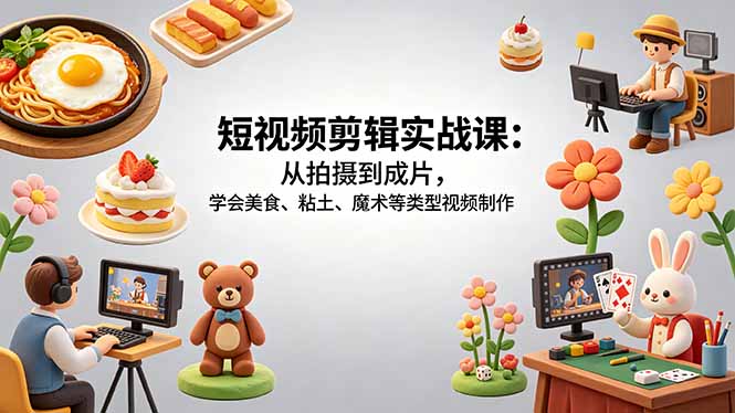 [短视频运营]（18375期）短视频剪辑实战课：从拍摄到成片，学会美食、粘土、魔术等类型视频制作-第1张图片-智慧创业网