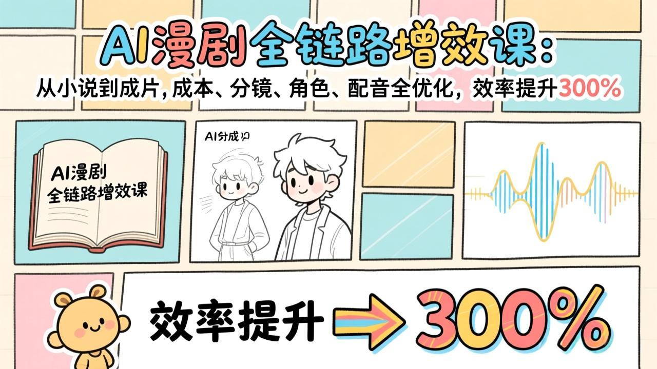 [短视频运营]（17245期）AI漫剧全链路增效课：从小说到成片，成本、分镜、角色、配音全优化，效率提升300%