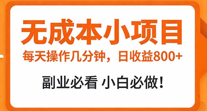 [虚拟项目]（17307期）无成本小项目 每天操作几分钟，真实日收益800+ 副业必看 小白必做！-第1张图片-智慧创业网