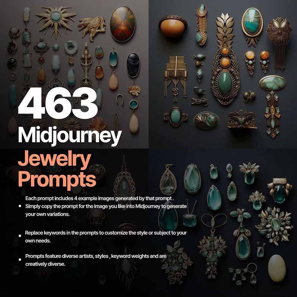 [人工智能]（17272期）460+专业Midjourney珠宝摄影AI提示词+成效果图，戒指/项链/耳环/手链/宝石/及奢侈配饰等全品类-第3张图片-智慧创业网