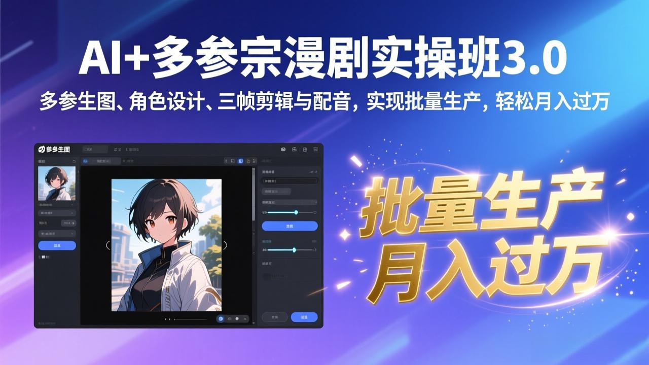 [短视频运营]（17283期）AI+多参宗漫剧实操班3.0：多参生图、角色设计、三帧剪辑与配音，实现批量生产，轻松月入过万