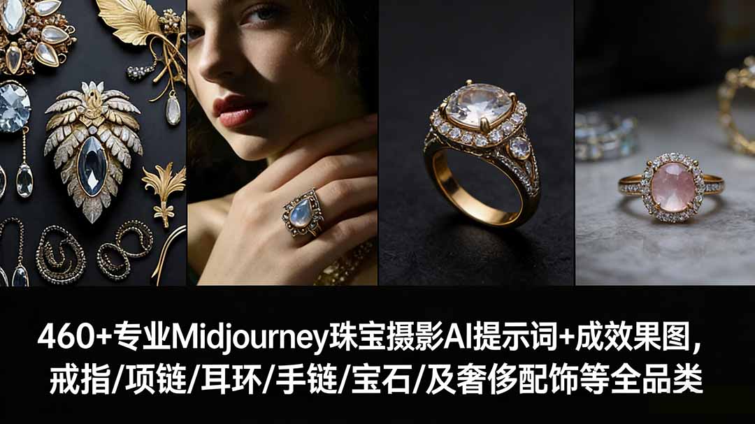 [人工智能]（17272期）460+专业Midjourney珠宝摄影AI提示词+成效果图，戒指/项链/耳环/手链/宝石/及奢侈配饰等全品类-第1张图片-智慧创业网