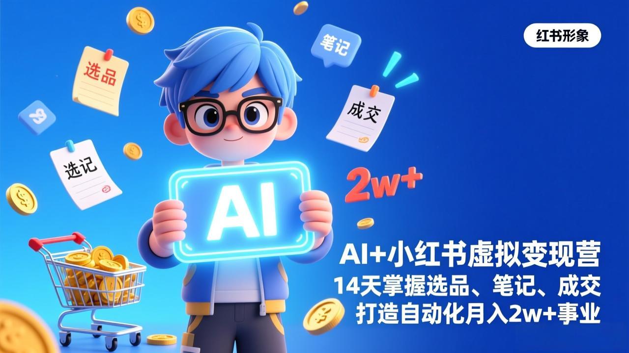 [小红书]（17332期）AI+小红书虚拟变现营（完结），14天掌握选品、笔记、成交，打造自动化月入2w+事业