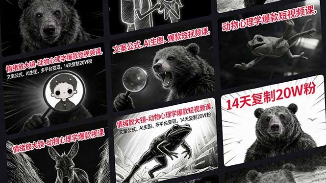 [短视频运营]（17376期）情绪放大镜-动物心理学爆款短视频课，文案公式、AI生图、多平台变现，14天复制20W粉