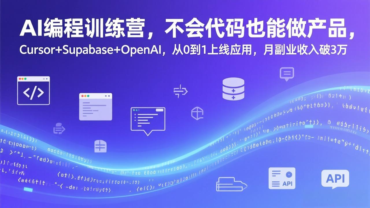 [人工智能]（17388期）AI编程训练营，不会代码也能做产品，Cursor+Supabase+OpenAI，从0到1上线应用，月副业收入破3万-第1张图片-智慧创业网