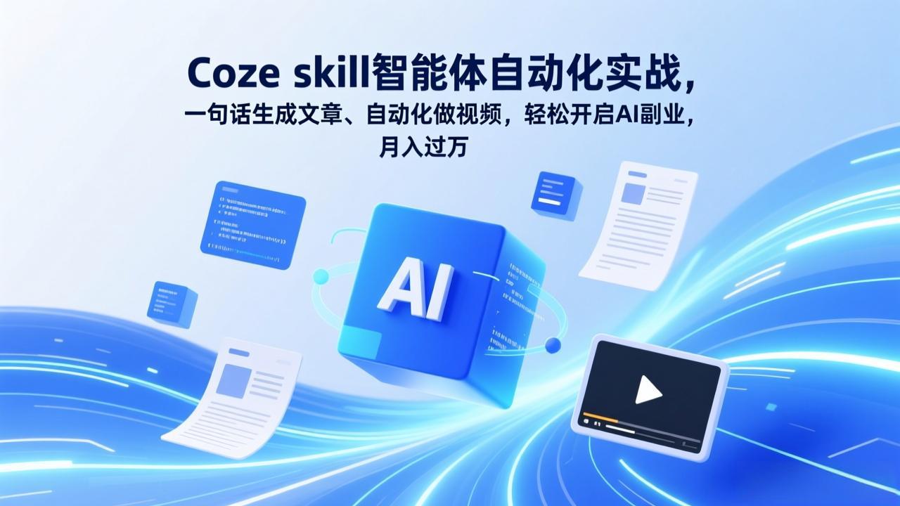 [人工智能]（17399期）Coze skill智能体自动化实战，一句话生成文章、自动化做视频，轻松开启AI副业，月入过万-第1张图片-智慧创业网