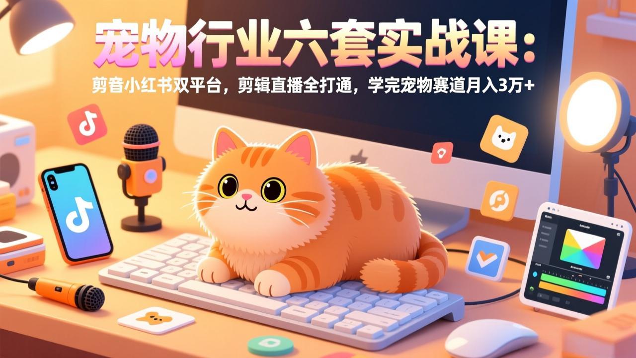[短视频运营]（17410期）宠物行业六套实战课：抖音小红书双平台，剪辑直播全打通，学完宠物赛道月入3万+