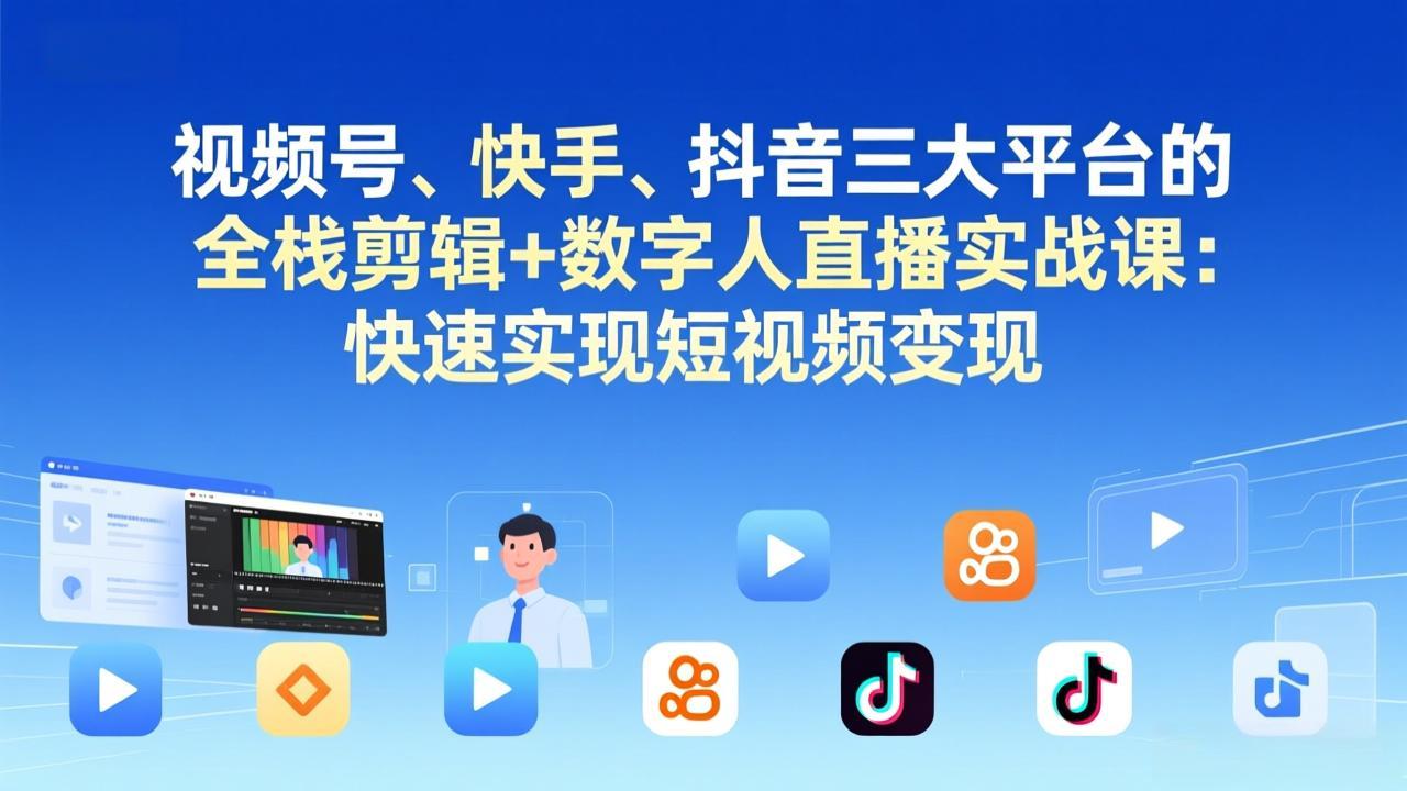 [直播玩法]（17414期）视频号、快手、抖音三大平台的全栈剪辑+数字人直播实战课-更新：快速实现短视频变现-第1张图片-智慧创业网