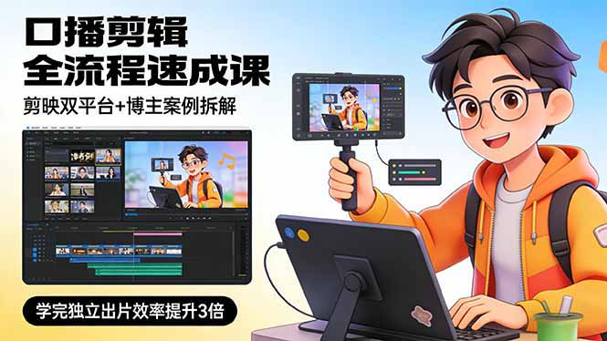 [短视频运营]（17420期）口播剪辑全流程速成课，剪映双平台+博主案例拆解，学完独立出片效率提升3倍
