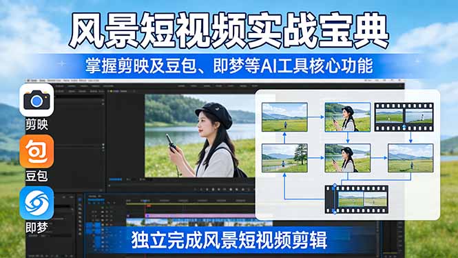 [短视频运营]（17704期）风景短视频实战宝典：掌握剪映及豆包、即梦等AI工具的核心功能，独立完成风景短视频剪辑