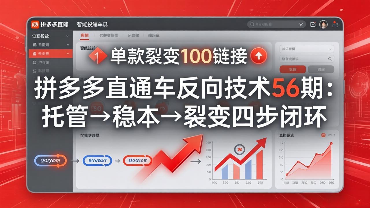 [国内电商]（17737期）拼多多直通车反向技术56期：托管→稳本→裂变四步闭环，单款裂变100链接抢占核心流量-第1张图片-智慧创业网