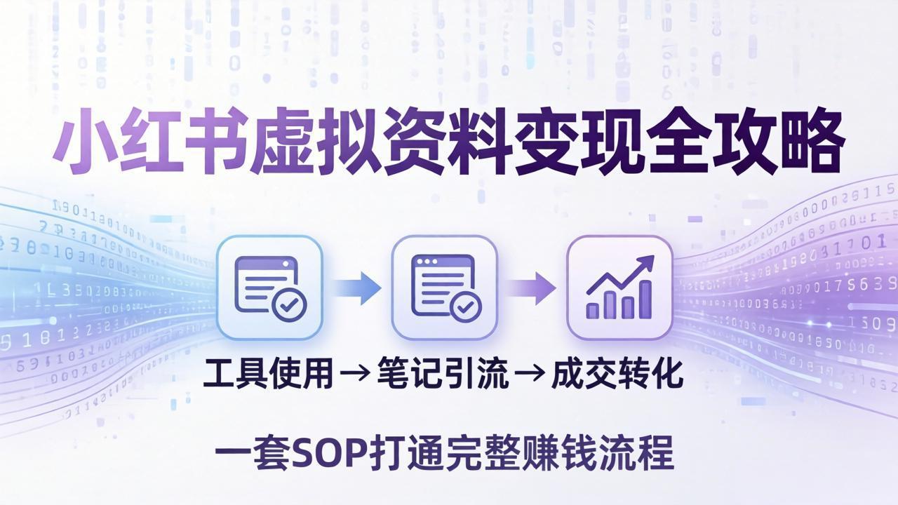 [小红书]（17801期）小红书虚拟资料变现全攻略：从工具使用到笔记引流成交，一套 SOP 打通完整赚钱流程