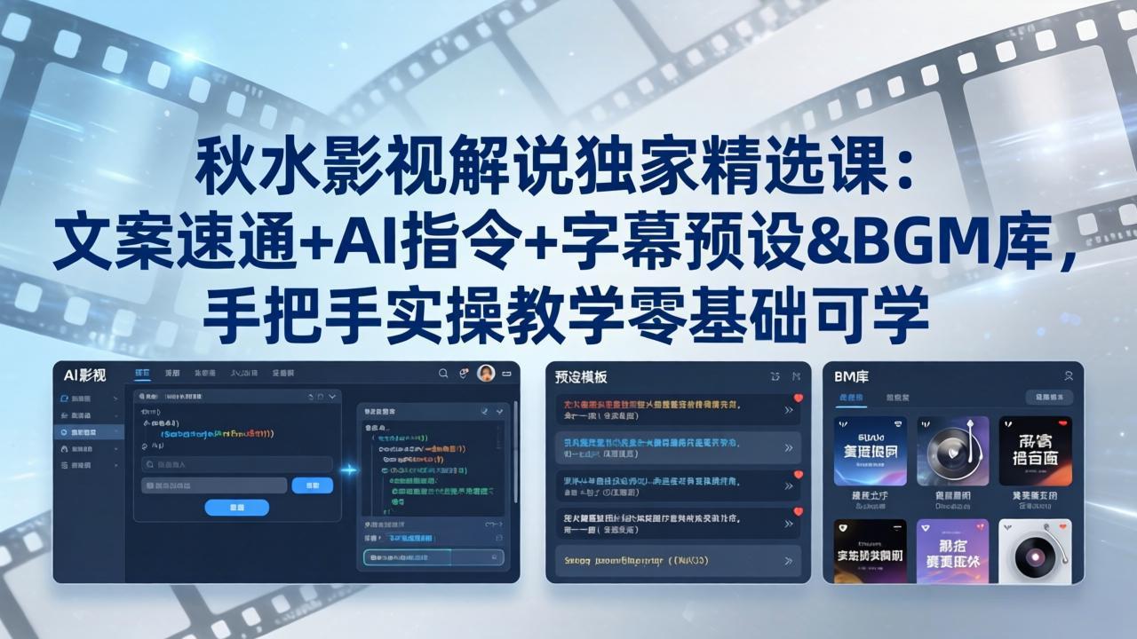 [短视频运营]（18080期）秋水影视解说独家精选课：文案速通+AI指令+字幕预设+BGM库，手把手实操教学零基础可学