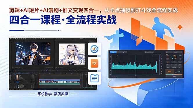 [短视频运营]（18463期）剪辑+AI短片+AI漫剧+推文变现四合一，从卡点抽帧到打斗戏全流程实战