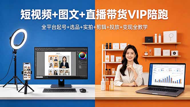 [短视频运营]（18319期）短视频+图文+直播带货VIP陪跑，全平台起号+选品+实拍+剪辑+投放+变现全教学
