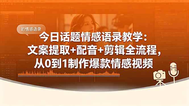 [短视频运营]（18719期）今日话题情感语录教学：文案提取+配音+剪辑全流程，从0到1制作爆款情感视频