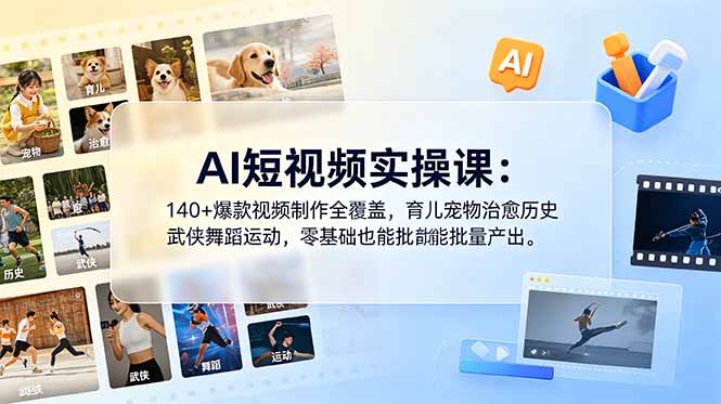 [AI人工智能]（18781期）AI短视频实操课：140+爆款视频制作全覆盖，育儿宠物治愈历史武侠舞蹈运动，零基础也能批量产出-第1张图片-智慧创业网