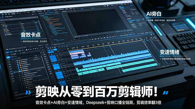 [短视频运营]（18867期）剪映从零到百万剪辑师！音效卡点+AI旁白+变速情绪，Deepseek+剪映口播全链路，剪辑效率翻3倍