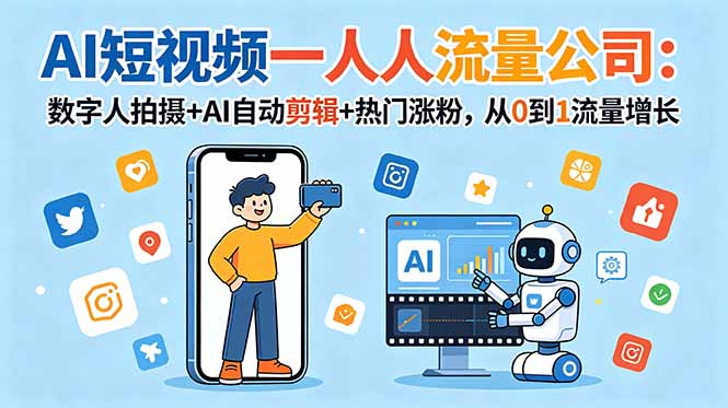 [AI人工智能]（18864期）AI短视频一人流量公司：数字人拍摄+AI自动剪辑+热门涨粉，从0到1流量增长-第1张图片-智慧创业网