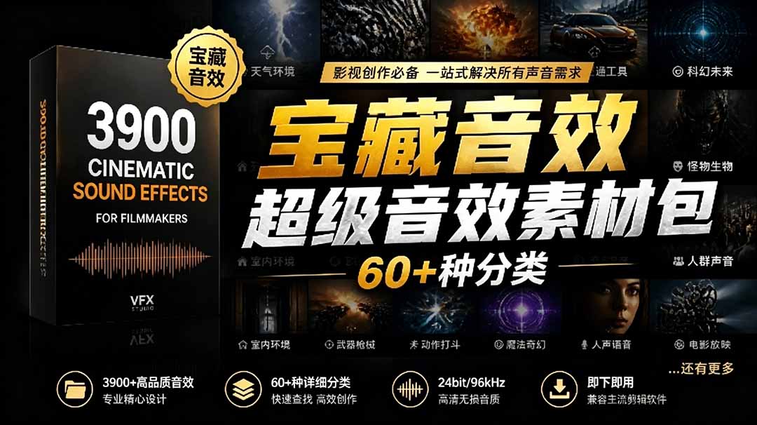 [短视频运营]（18660期）宝藏音效合集包！60+多种音效分类，共计3900个，分类清晰，全中文分类，高品质剪辑音效素材包